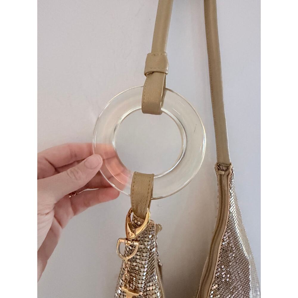 Rare Vintage Whiting & Davis Large Gold Chain Mesh Lucite Hobo Bag - Picture 2 of 7